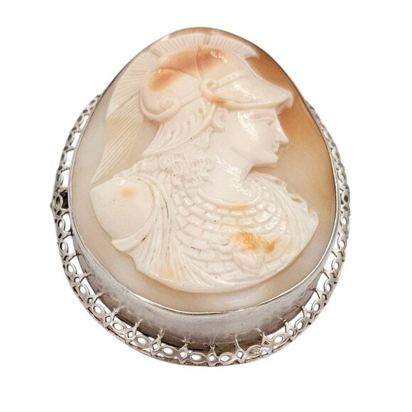 Sterling Silver Shell Carved Cameo Brooch Large Pin - Picture 3 of 13